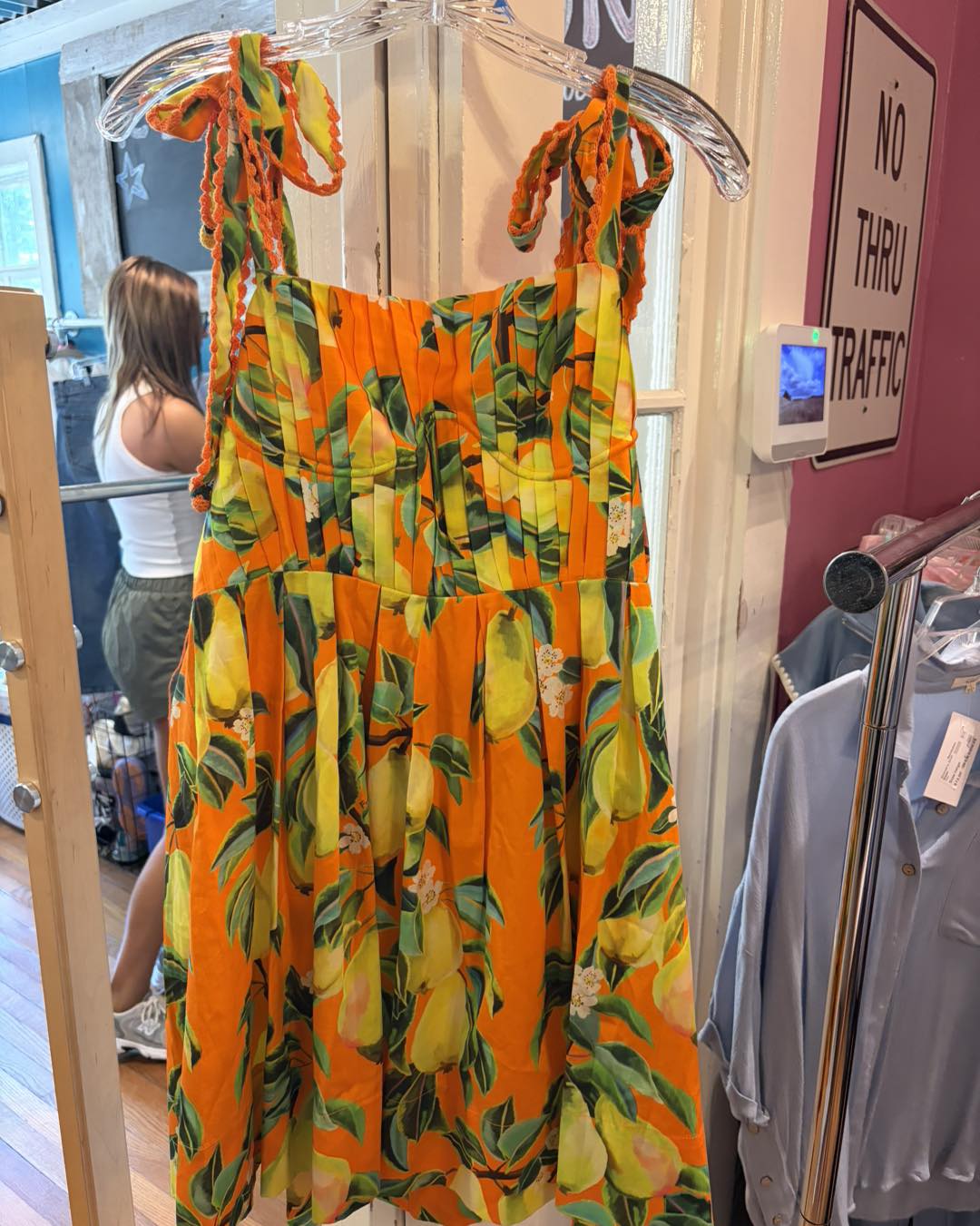 Orange and yellow lemon print dress